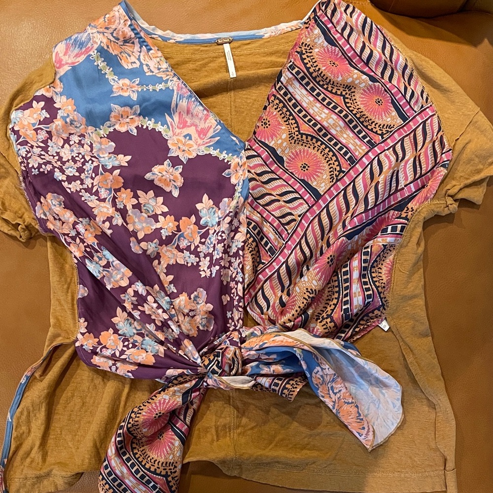 Free People Multicolor Floral and Geometric Blouse